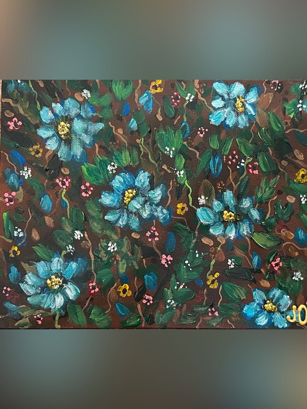Hand-Painted Blue Floral Canvas Wall Art